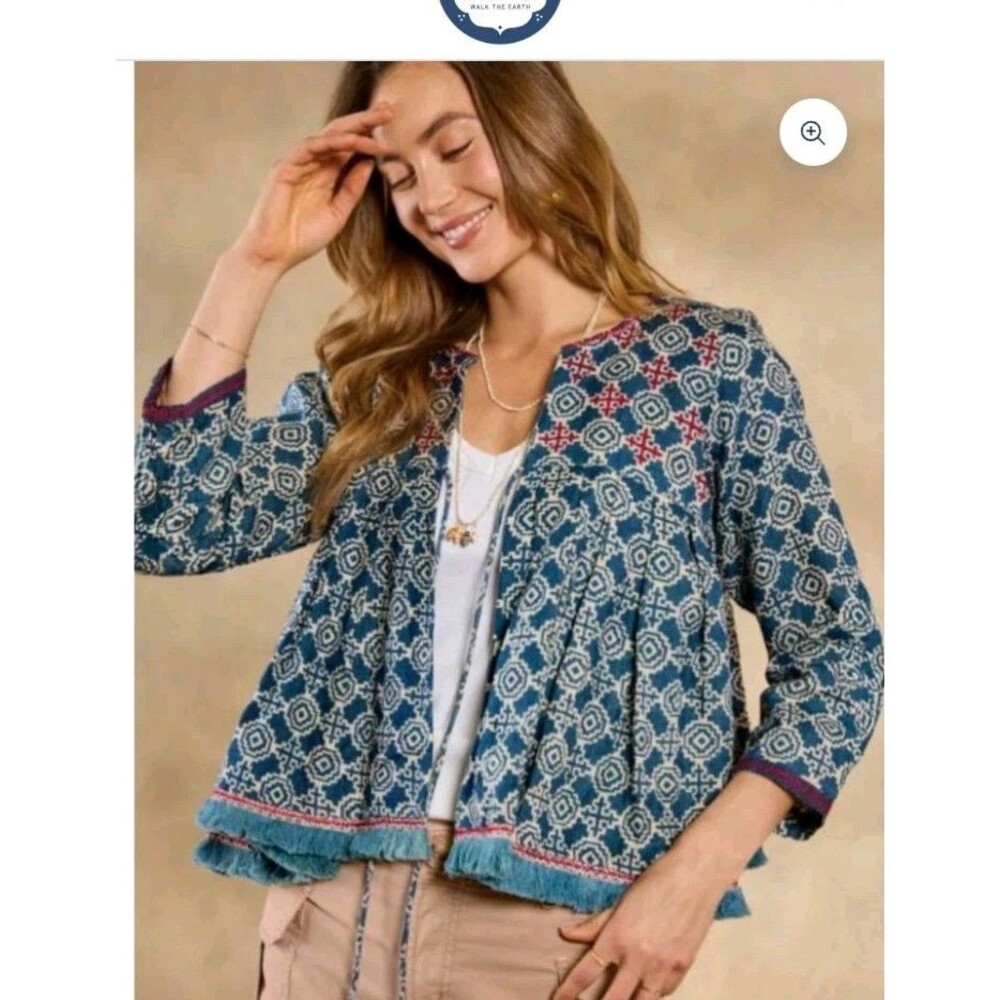 Alamwar Junoon Jacket In Yuma Print with Embroidery 100 Percent Linen Size Med